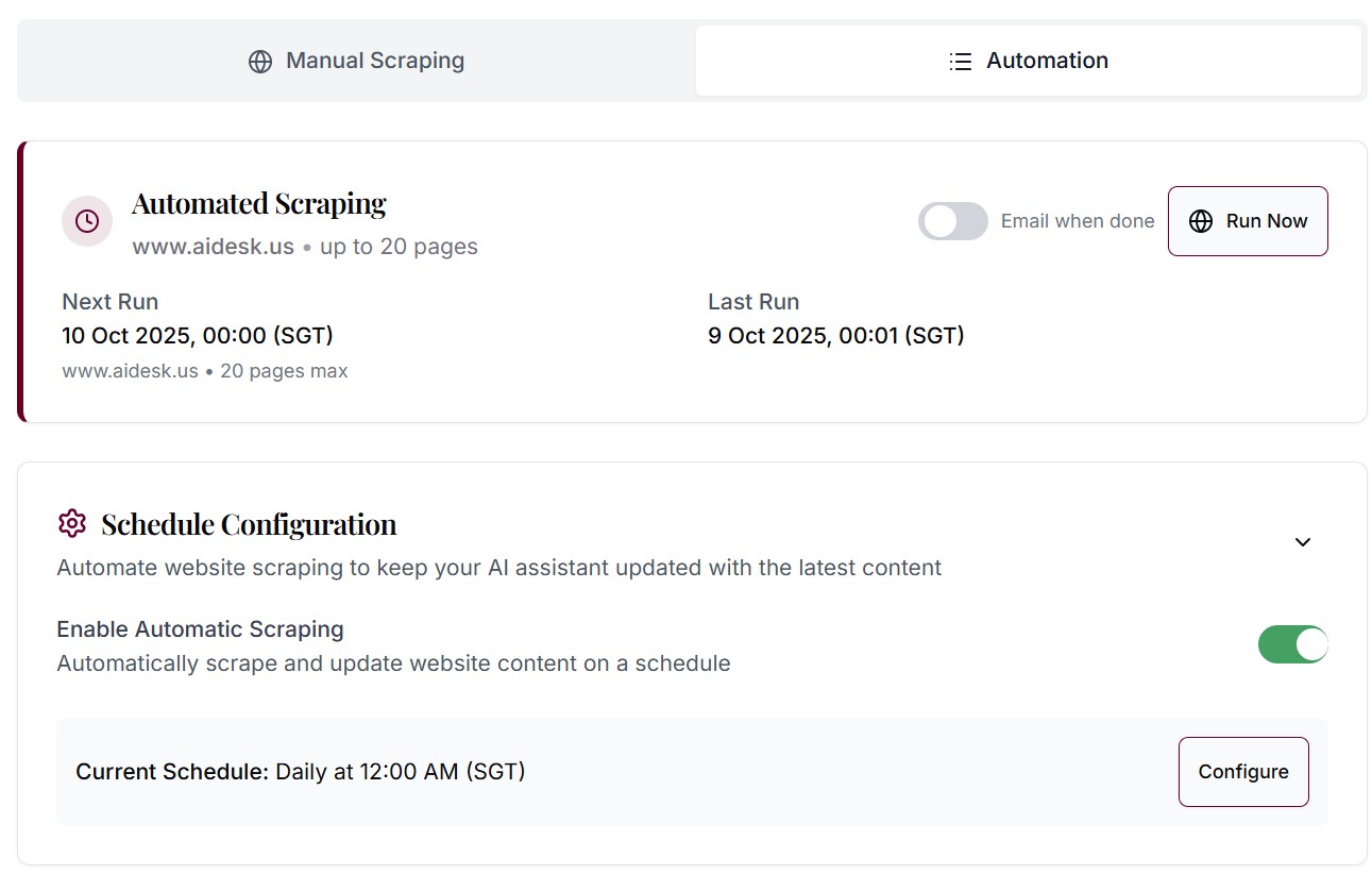 Automated Website Scraping and Content Updates