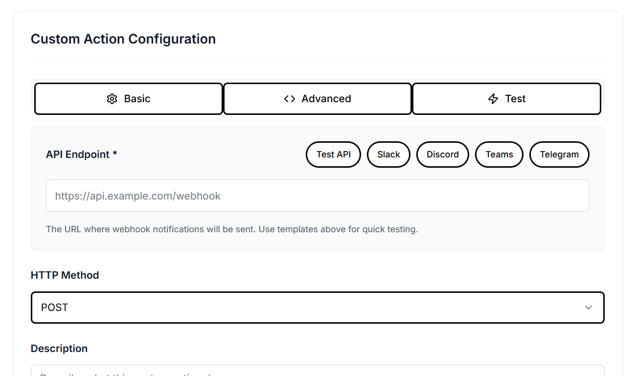 Custom Action Configuration