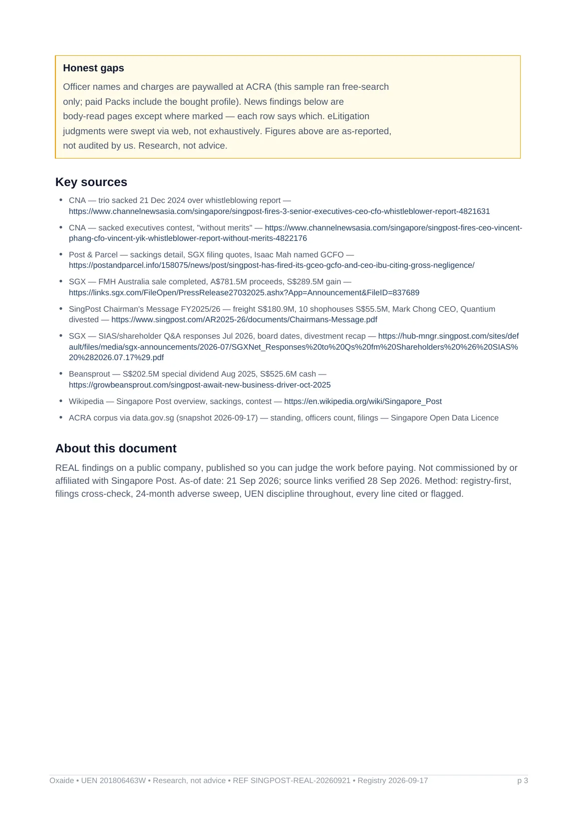 Sample screen page 3: conditions and sources