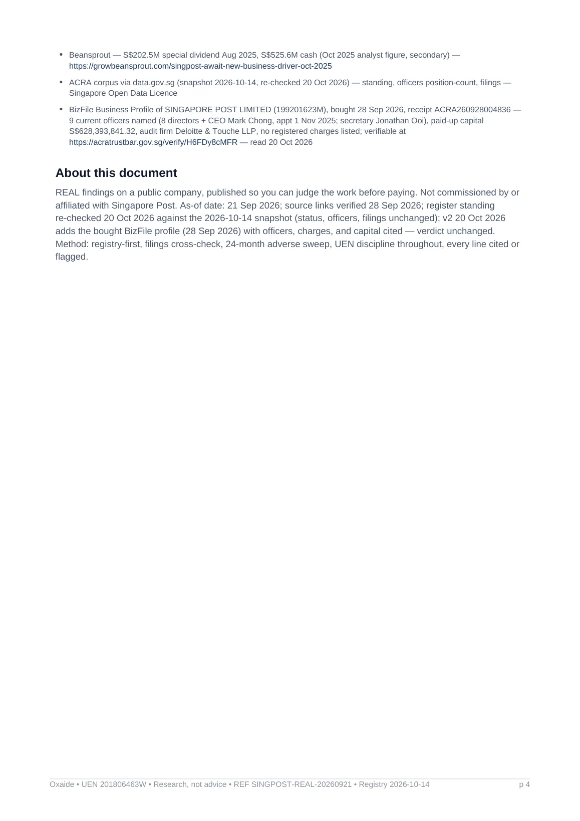 Sample screen page 4: sources and method