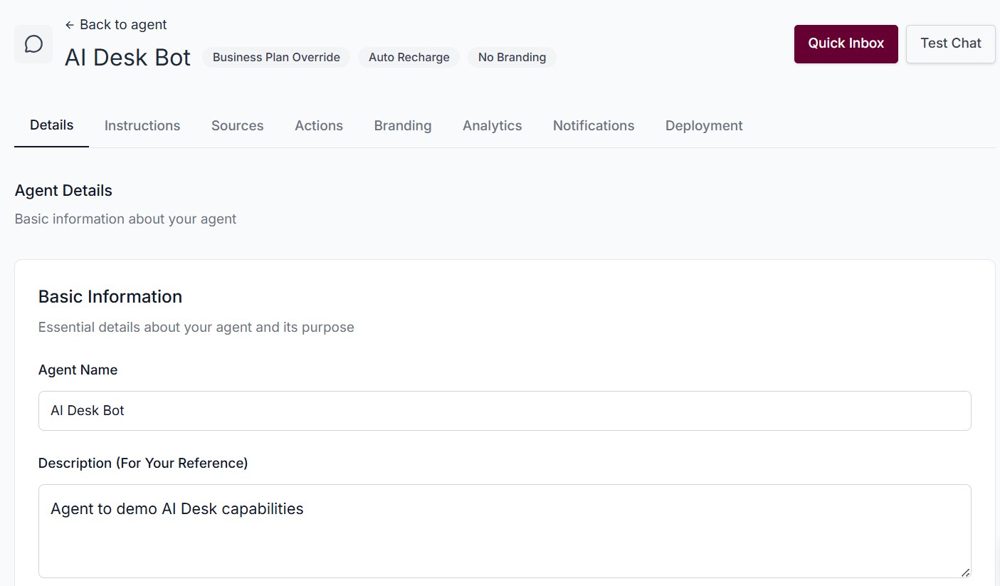 Guided Oxaide agent setup form with business configuration options