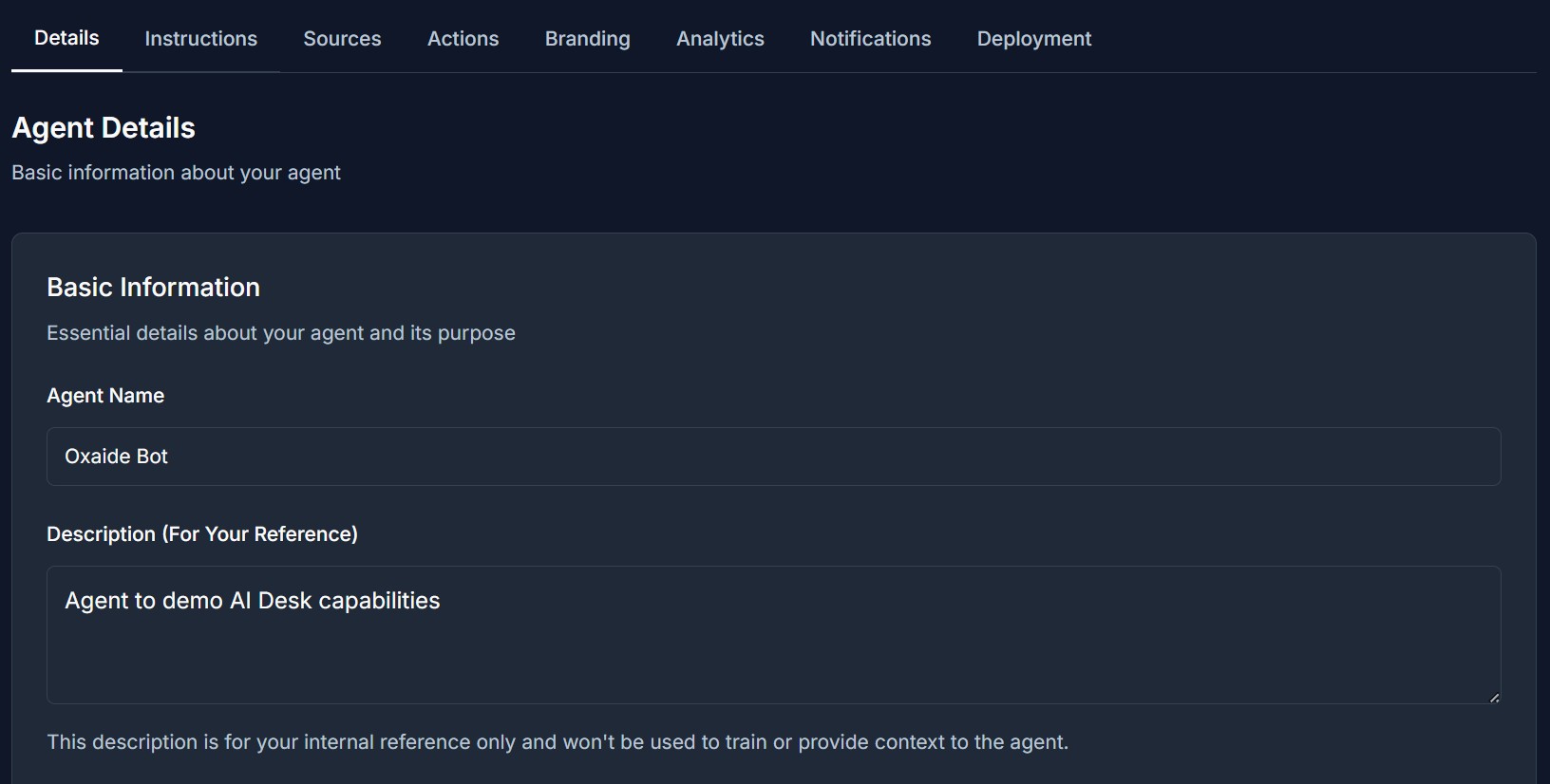 Guided Oxaide agent setup form with business configuration options