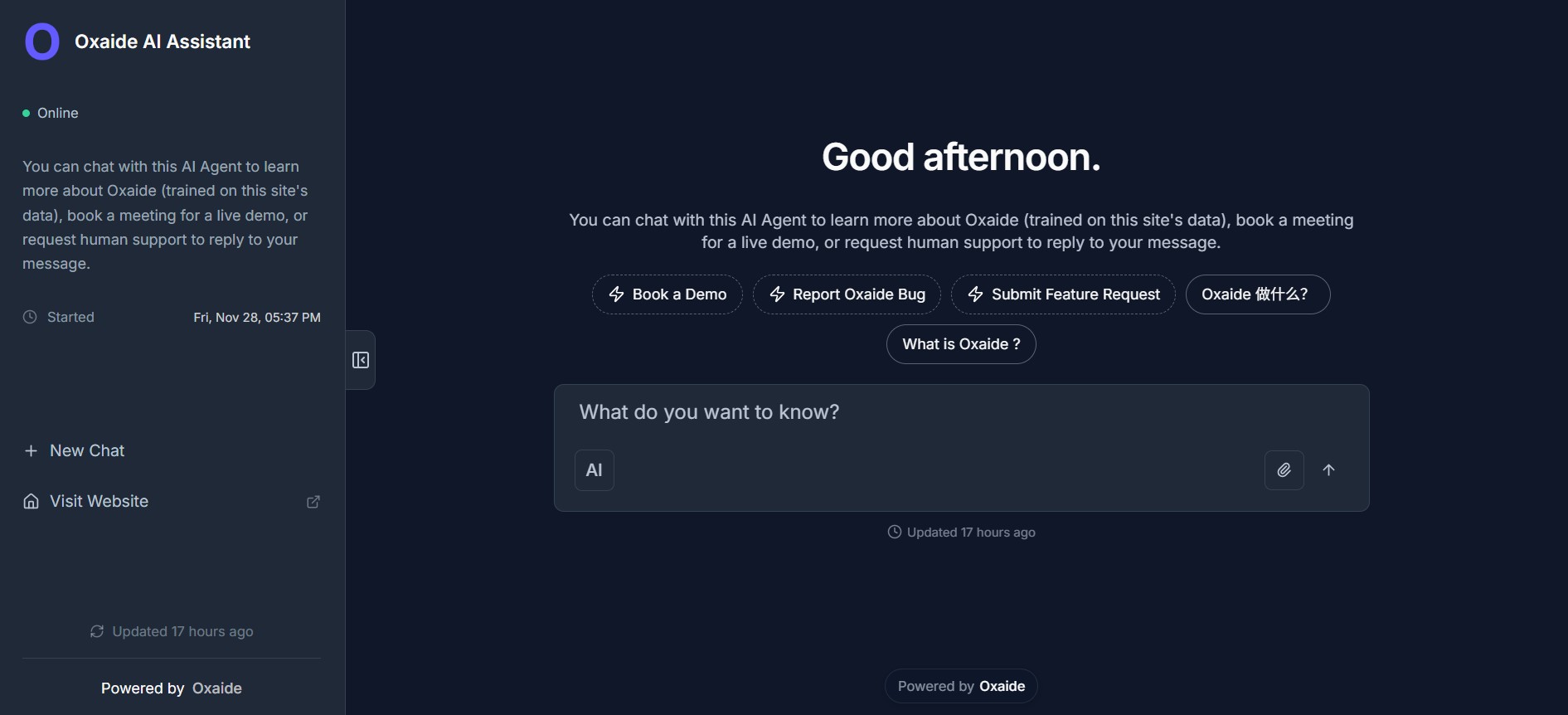 Oxaide AI Help Desk Portal - branded support center