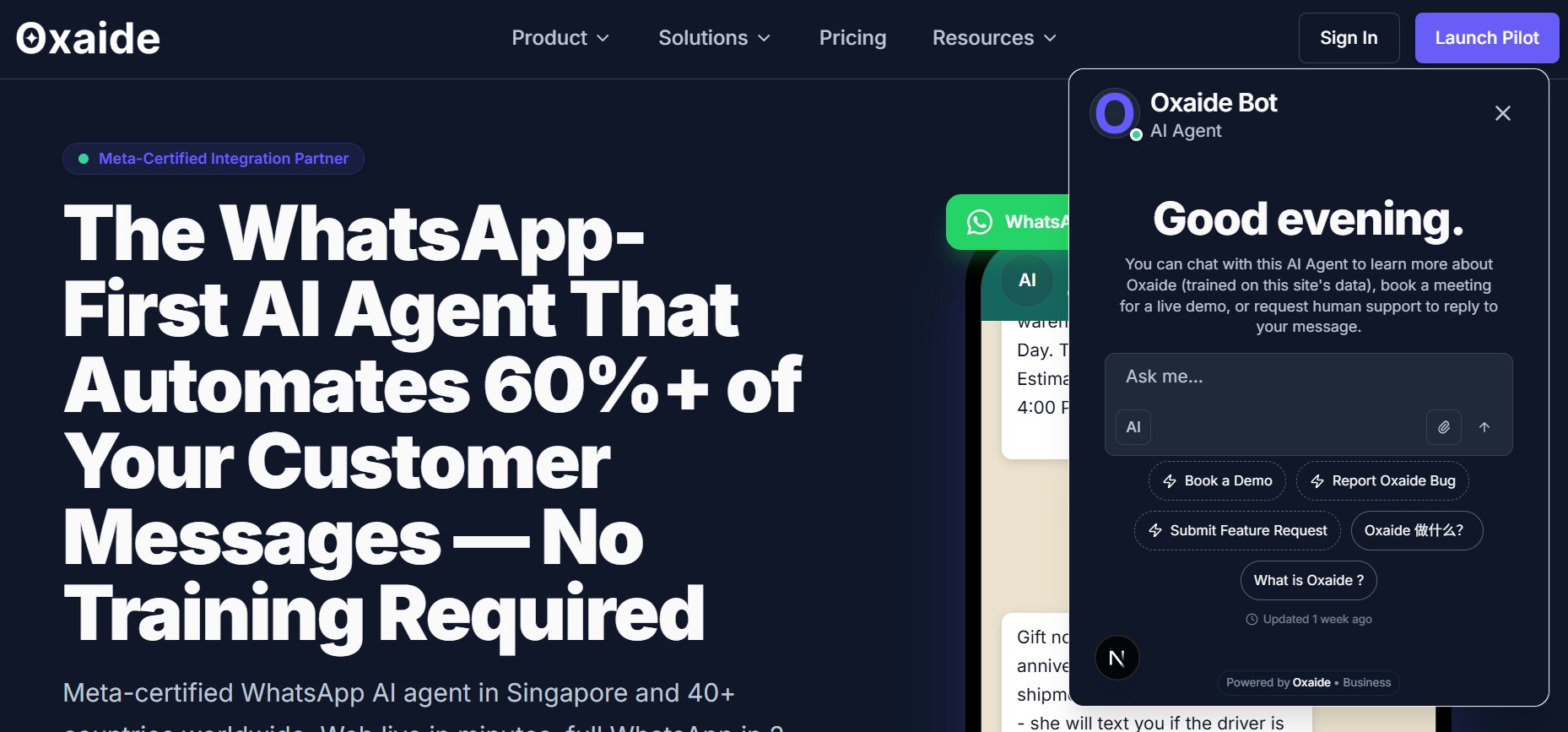Oxaide website chat widget - embedded support
